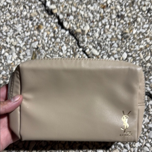 Yves Saint Laurent tan zipper cosmetic travel ponjjb - Picture 1 of 9